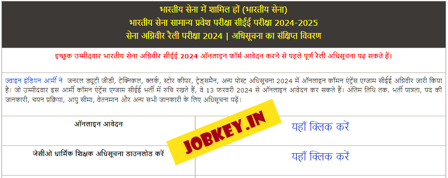 Army Agniveer CEE Online Form 2024